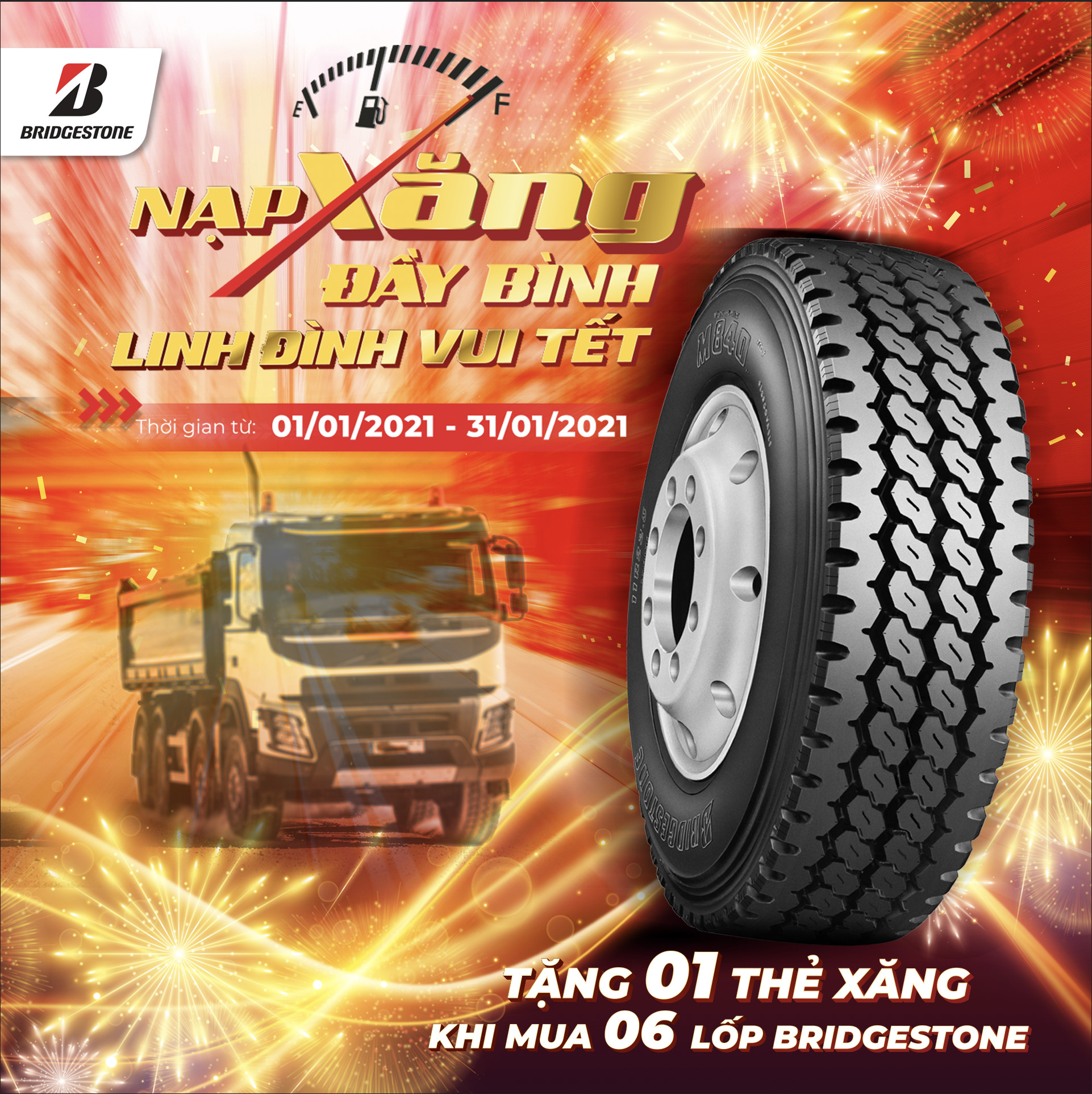 MUA 6 LỐP BRIDGESTONE NHẬN NGAY THẺ XĂNG (01/2021) MUA 6 LỐP BRIDGESTONE NHẬN NGAY THẺ XĂNG (01/2021)