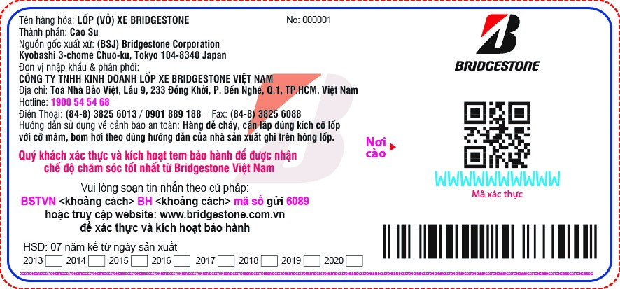 Chương trình kích hoạt bảo hành lốp xe Bridgestone chính hãng