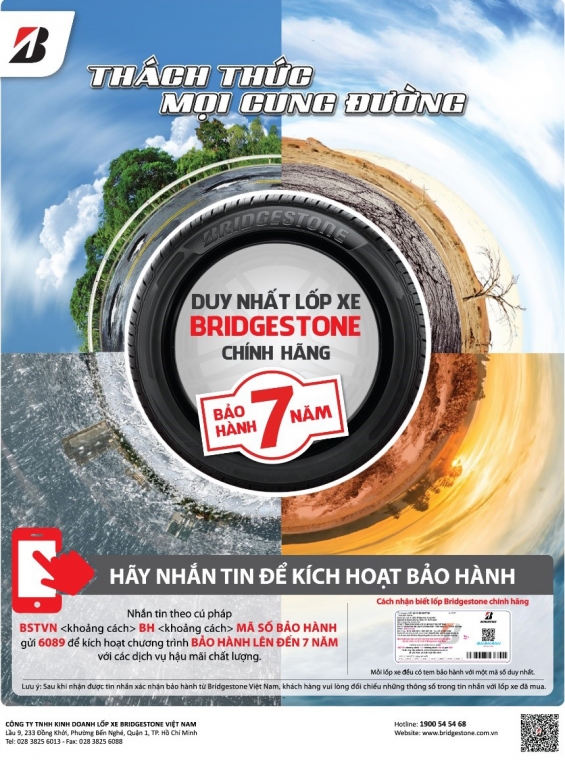 Lốp xe Bridgestone chính hãng bảo hành 7 năm Lốp xe Bridgestone chính hãng bảo hành 7 năm