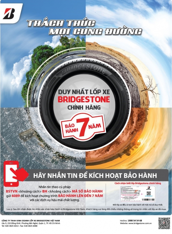 Lốp xe Bridgestone chính hãng bảo hành 7 năm