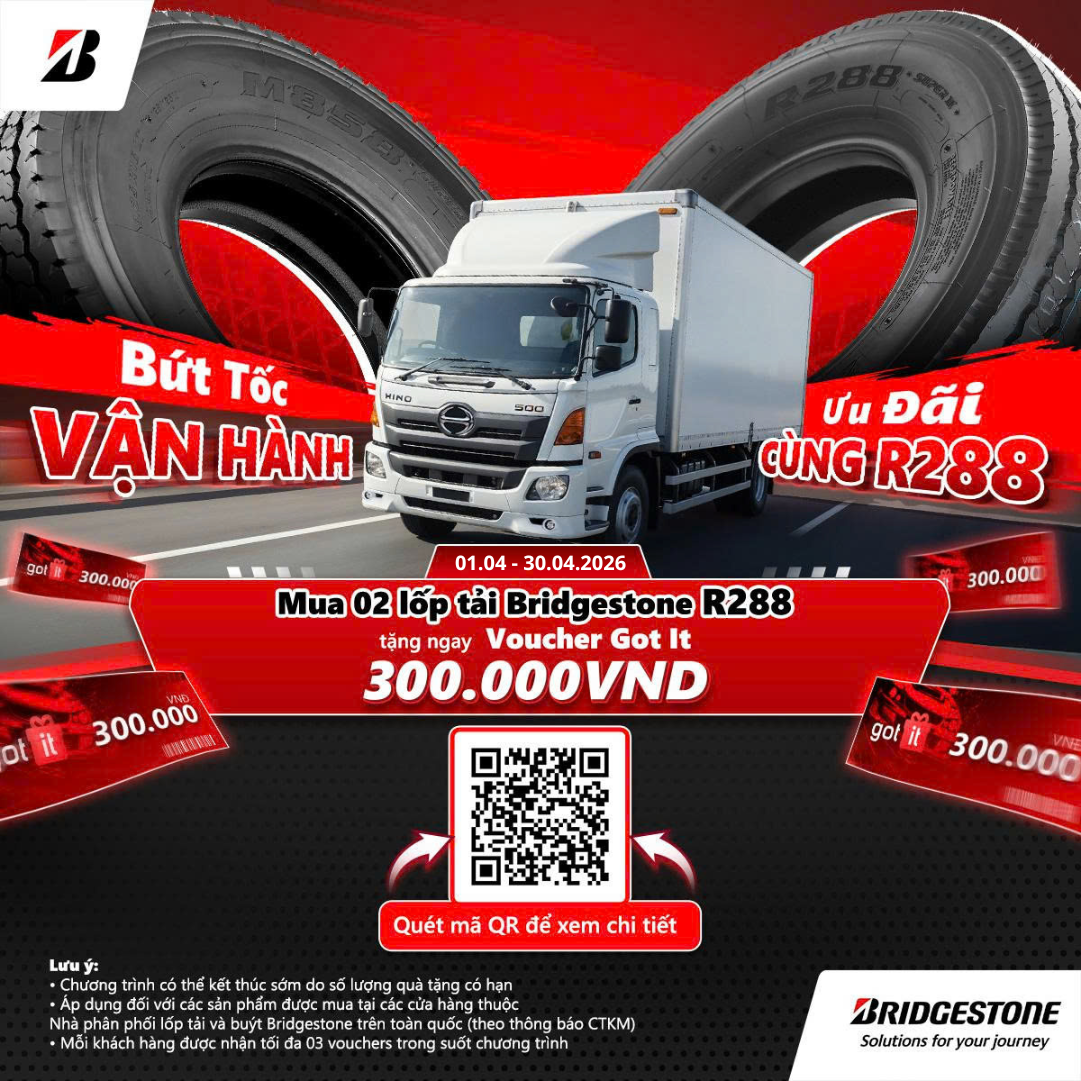 Bứt Tốc Vận Hành - Ưu đãi cùng R288: Mua 02 lốp R288 nhận voucher Got It trị giá 300,000VND