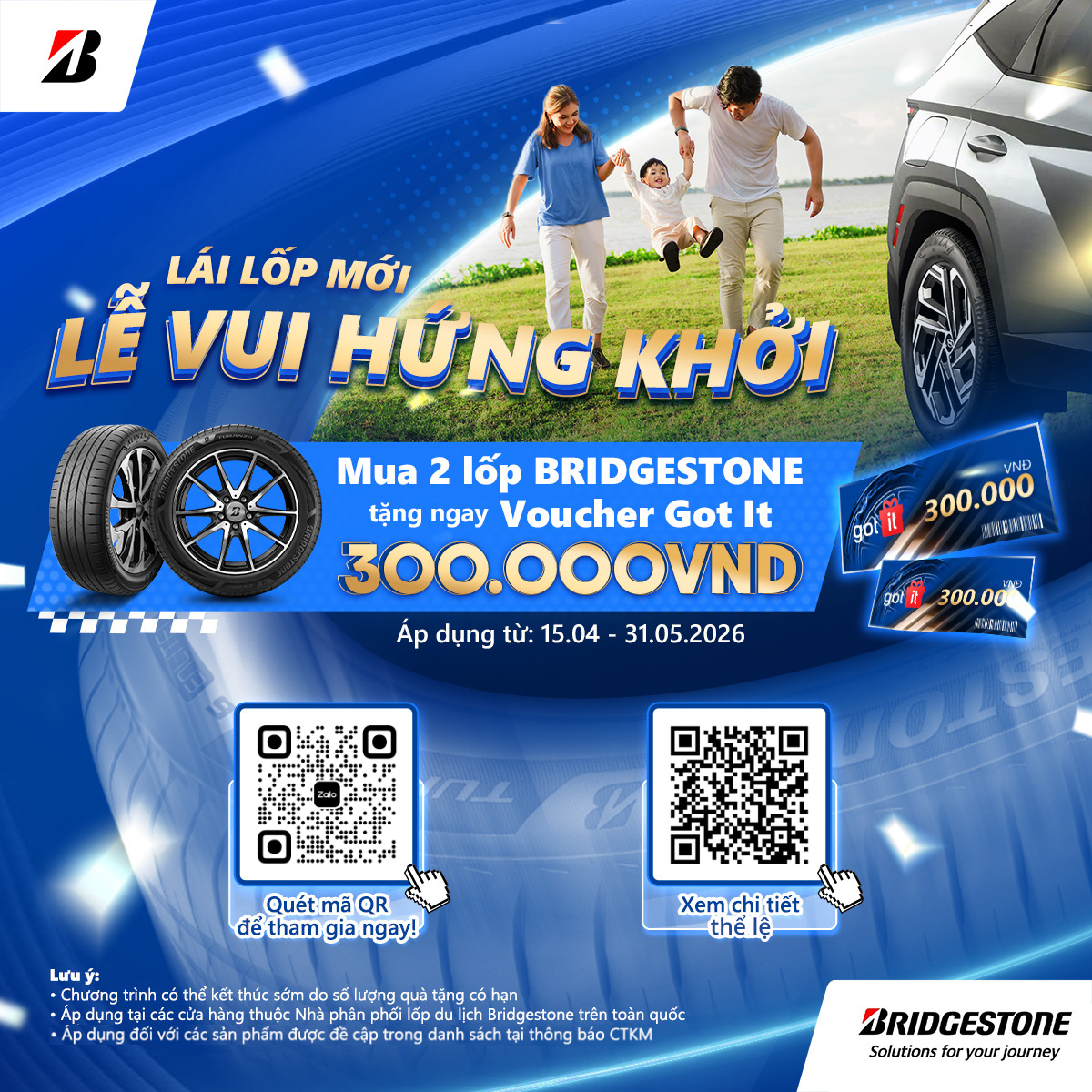 Lái Lốp Mới, Lễ Vui Hứng Khởi - Mua 02 lốp nhận voucher 300K