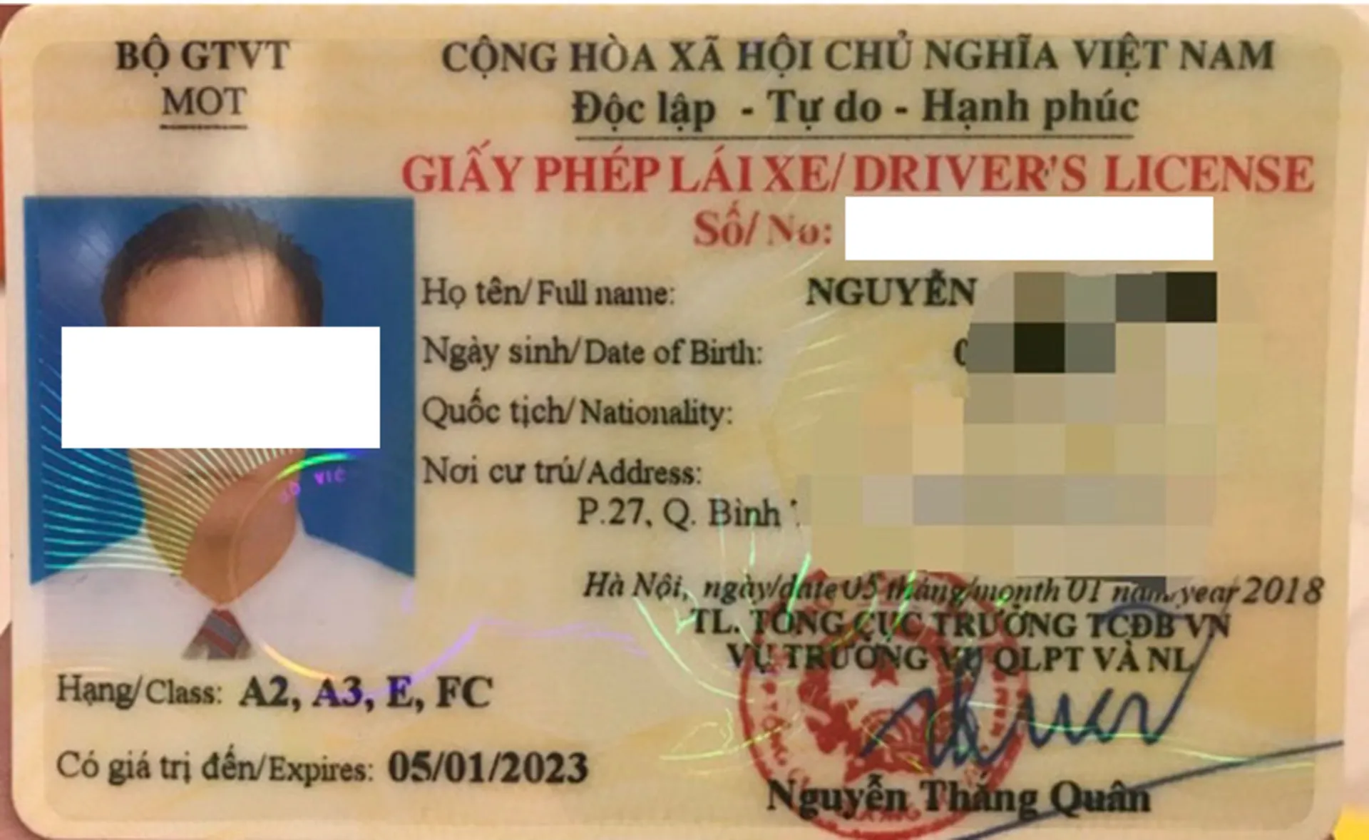 bằng lái xe hạng FC