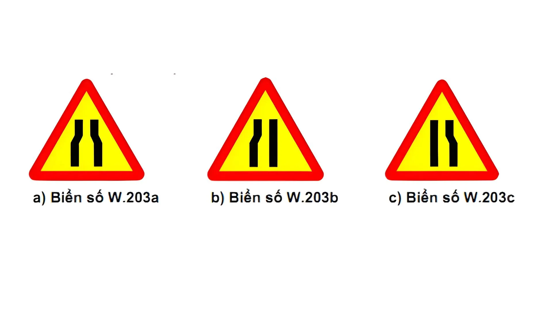 biển báo giao thông hình tam giác 7 biển cảnh báo độ thu hẹp của đoạn đường