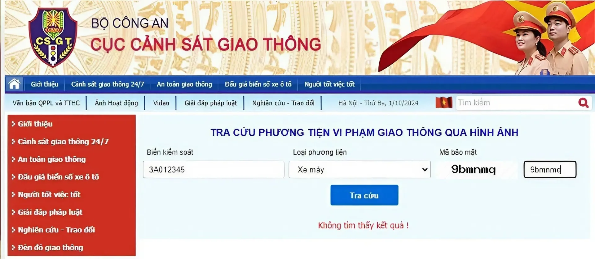 Tra cứu phạt nguội trên Cục Cảnh sát Giao thông