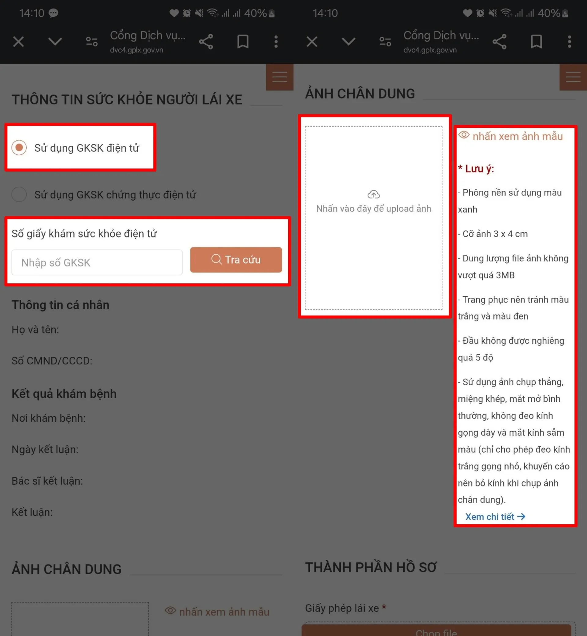 Điền các thông tin về sức khỏe (nếu cần)