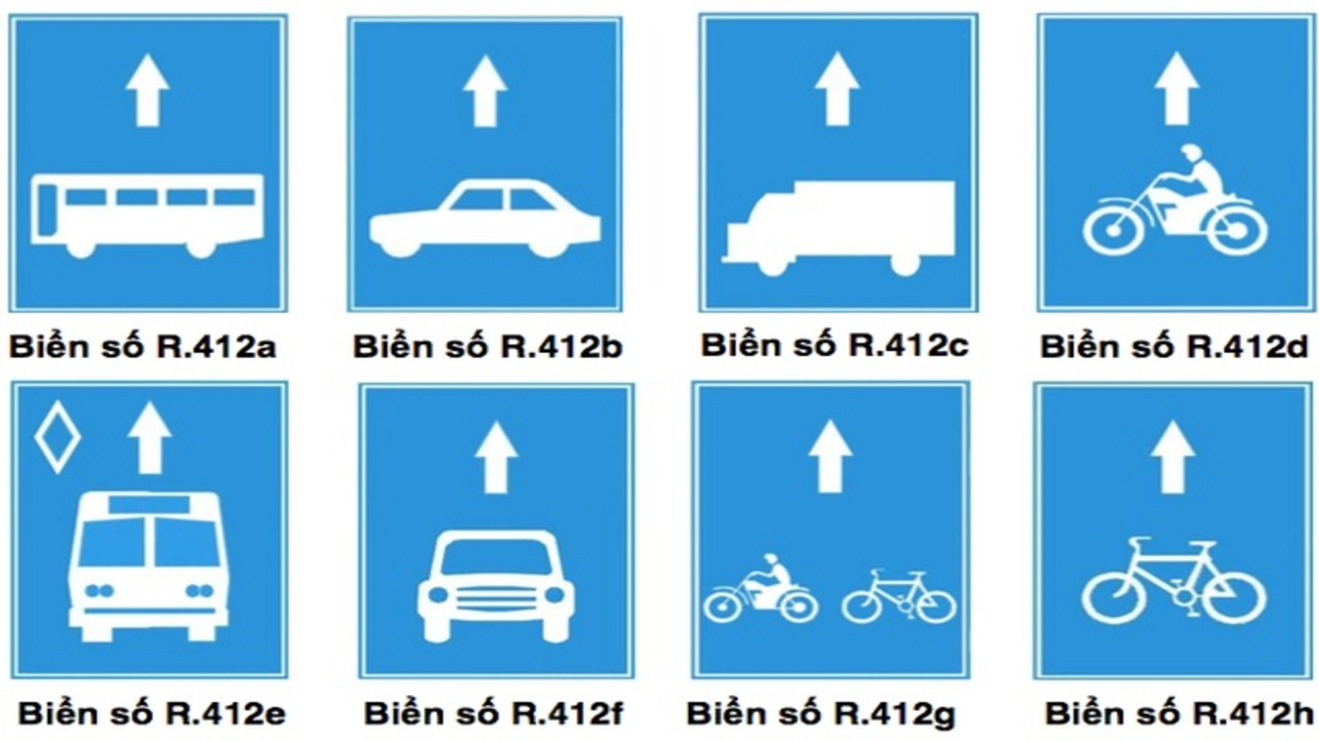 lỗi đi sai làn đường 3 Biển số R.412 - Biển báo làn đường dành riêng cho từng loại xe