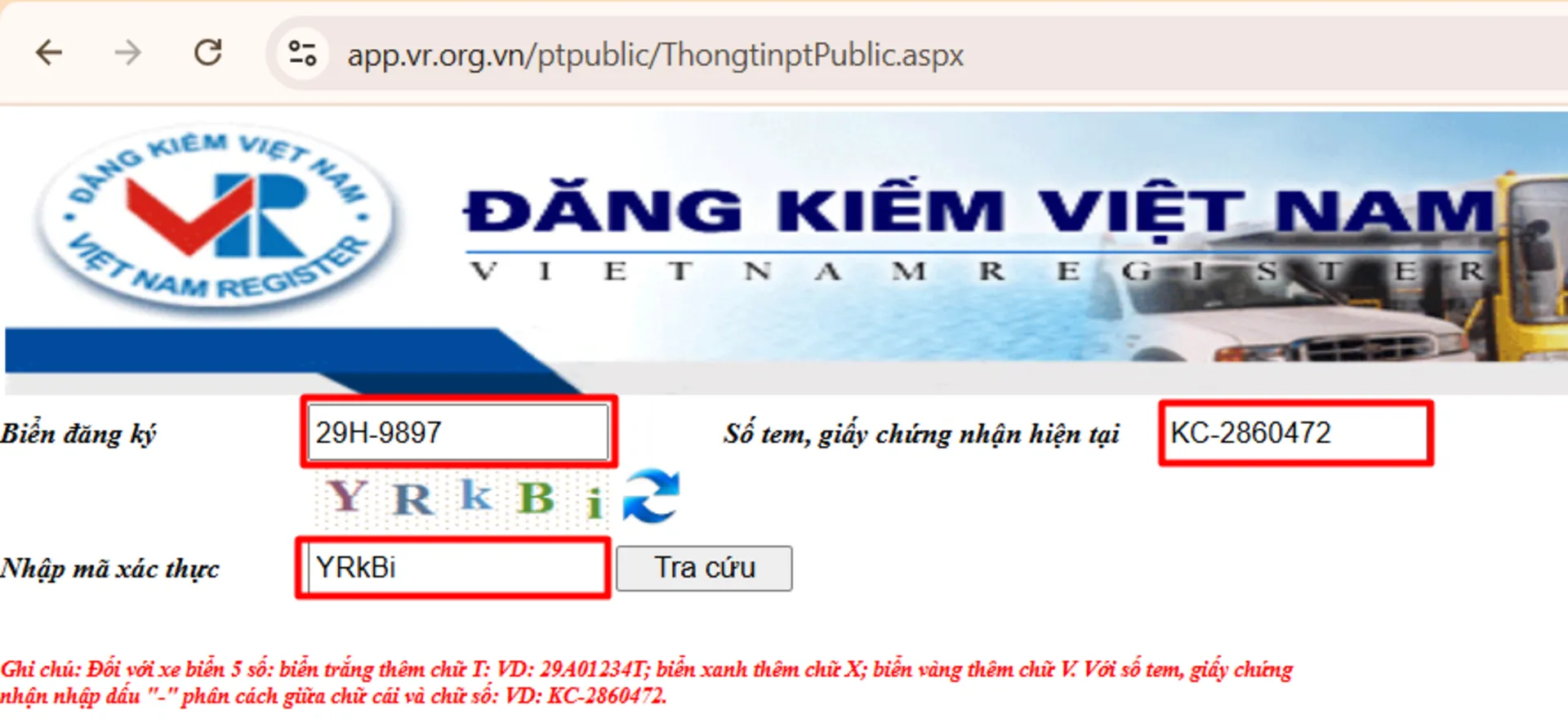 tra cứu đăng kiểm 3 Nhập thông tin cần tra cứu