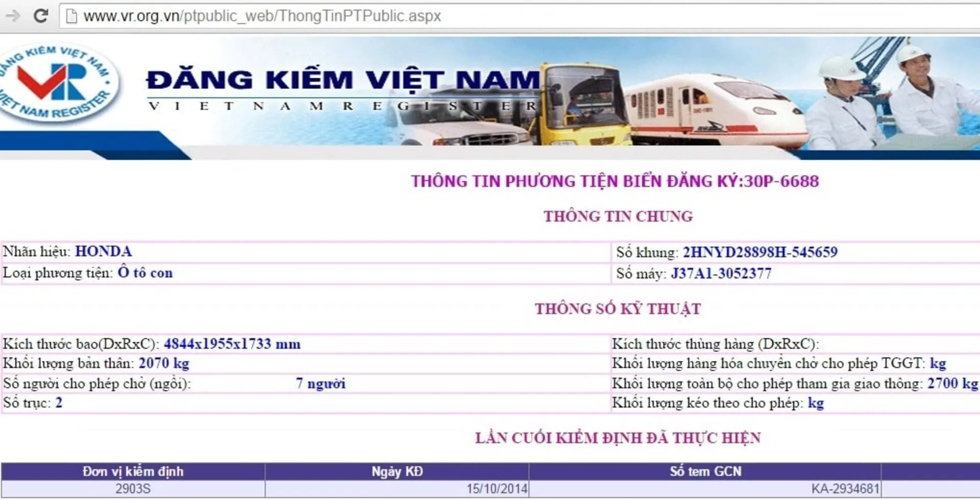 tra cứu đăng kiểm 4 Kết quả tra cứu đăng kiểm ô tô online