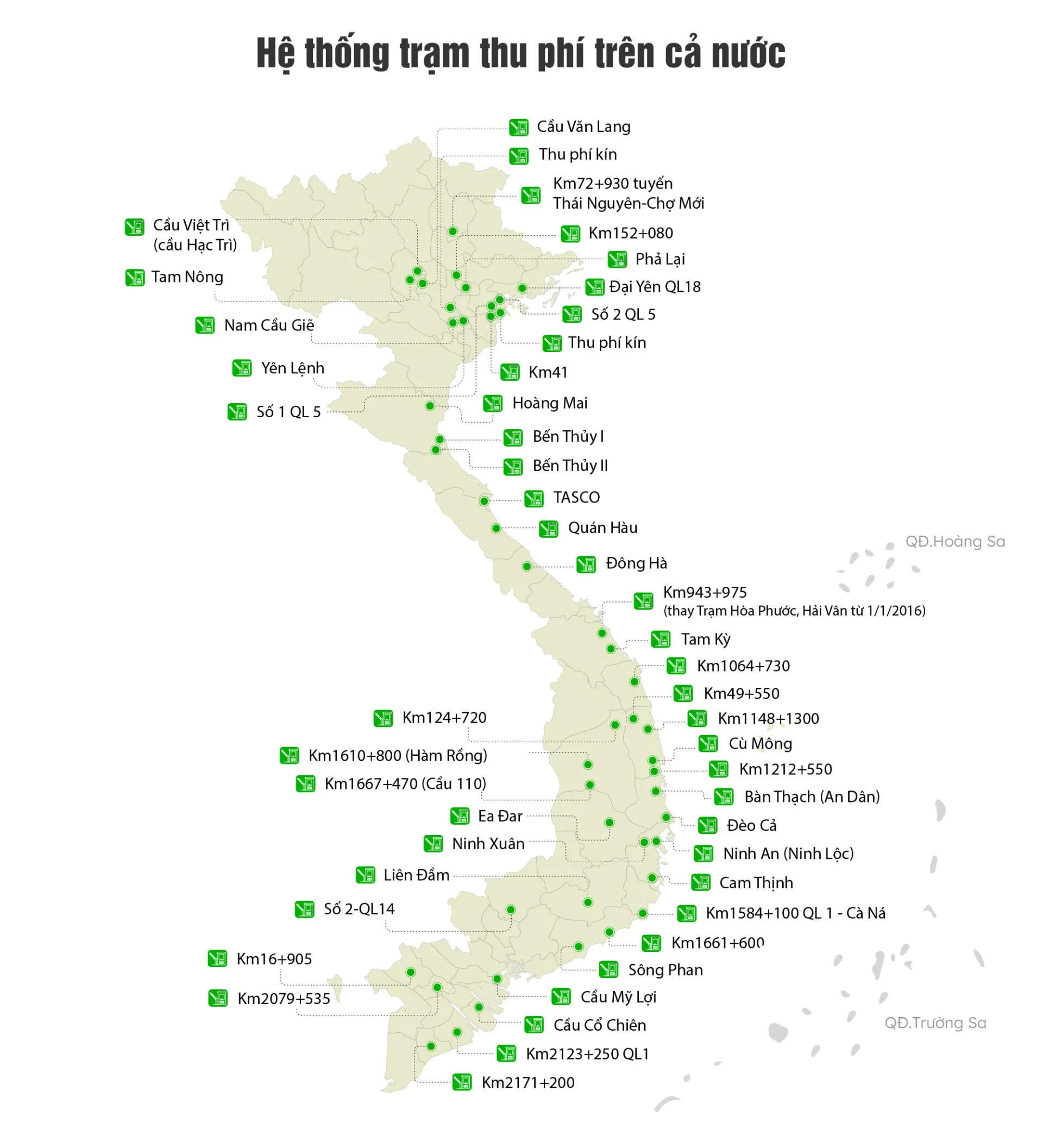 Bản đồ trạm thu phí Việt Nam