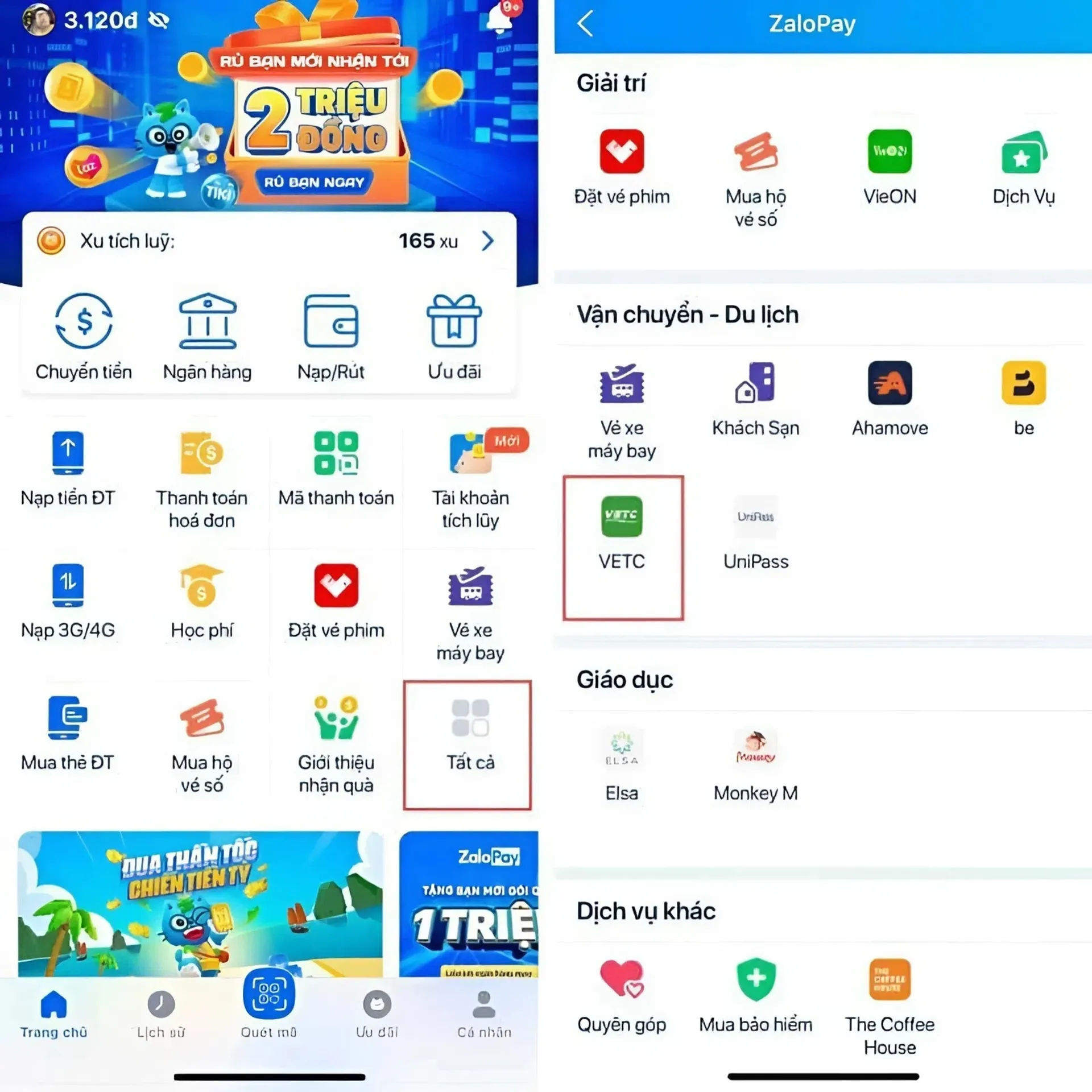 nạp tiền tài khoản thu phí ETC qua ZaloPay