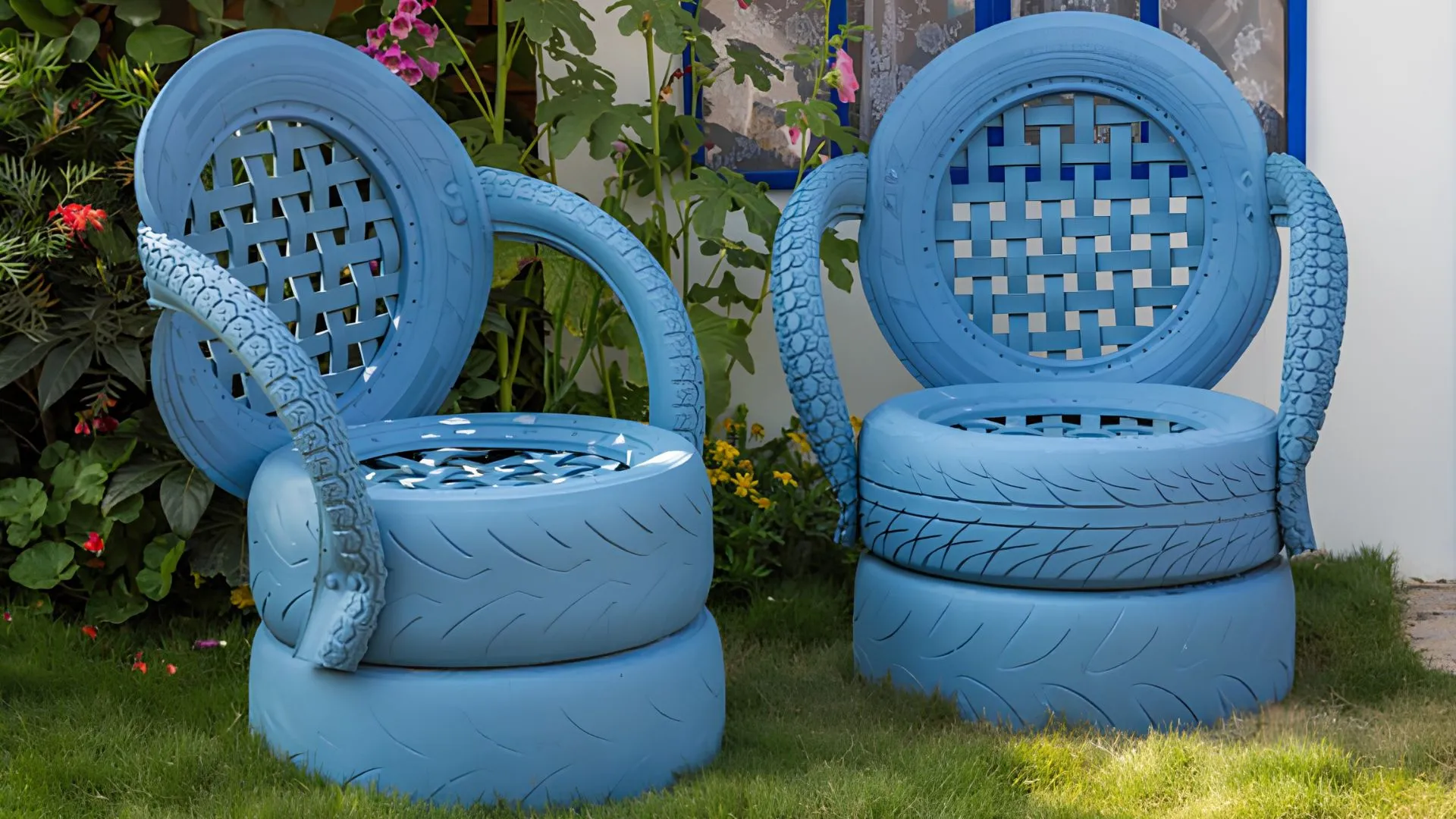 trang trí lốp xe trồng hoa ảnh 6 decor lốp xe thành ghế ngồi ngoài vườn